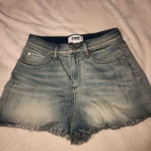 Pink High Waisted Jean Short Light Blue